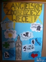Na zdjęciu plakat wykonany przez uczniów ZSO 1 w Olsztynie, zachęcający do nauki języka angielskiego „Z angielskim zdobędziesz więcej”