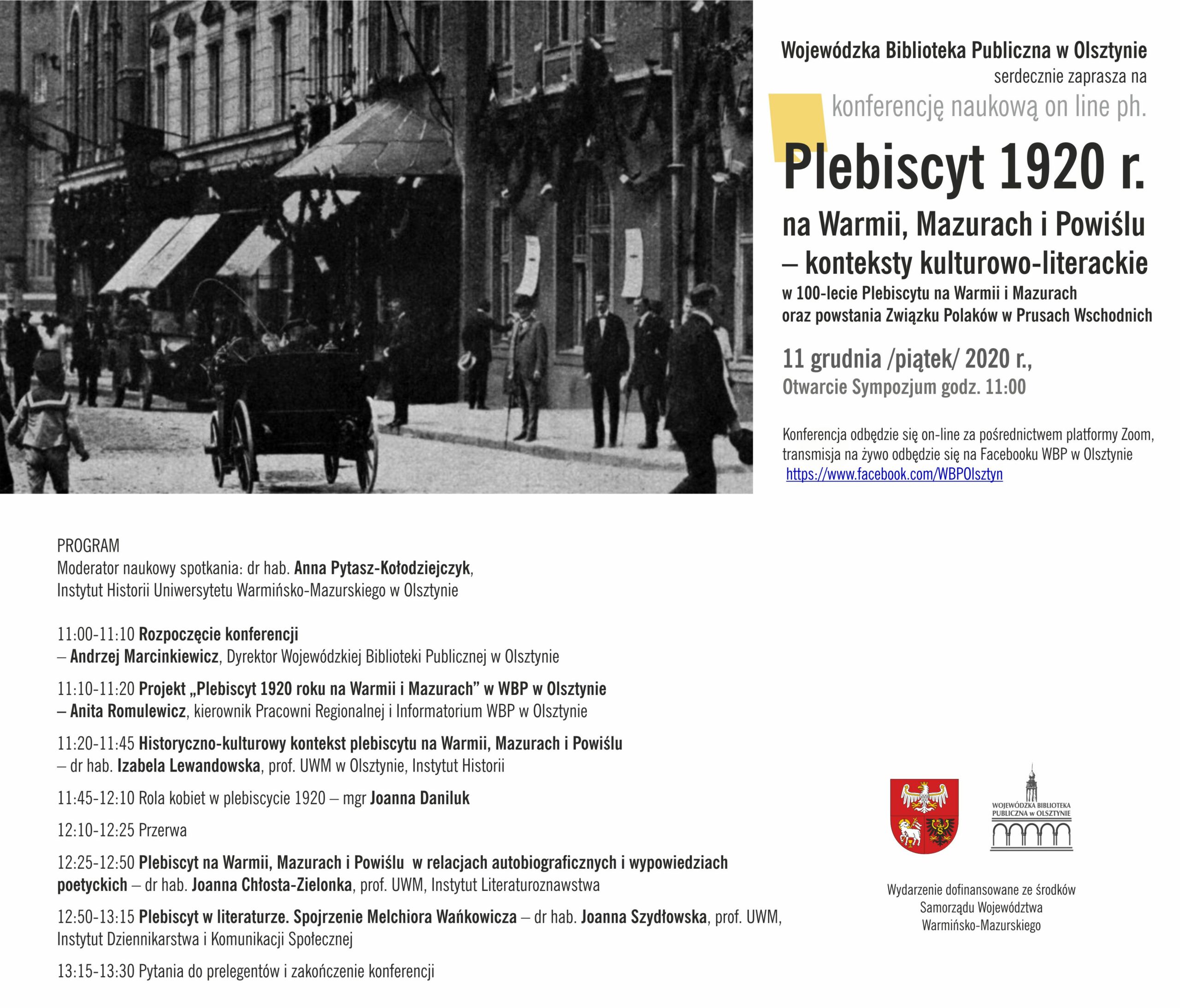 Zaproszenie na Sympozjum ph. Plebiscyt 1920 roku na Warmii, Mazurach i Powiślu